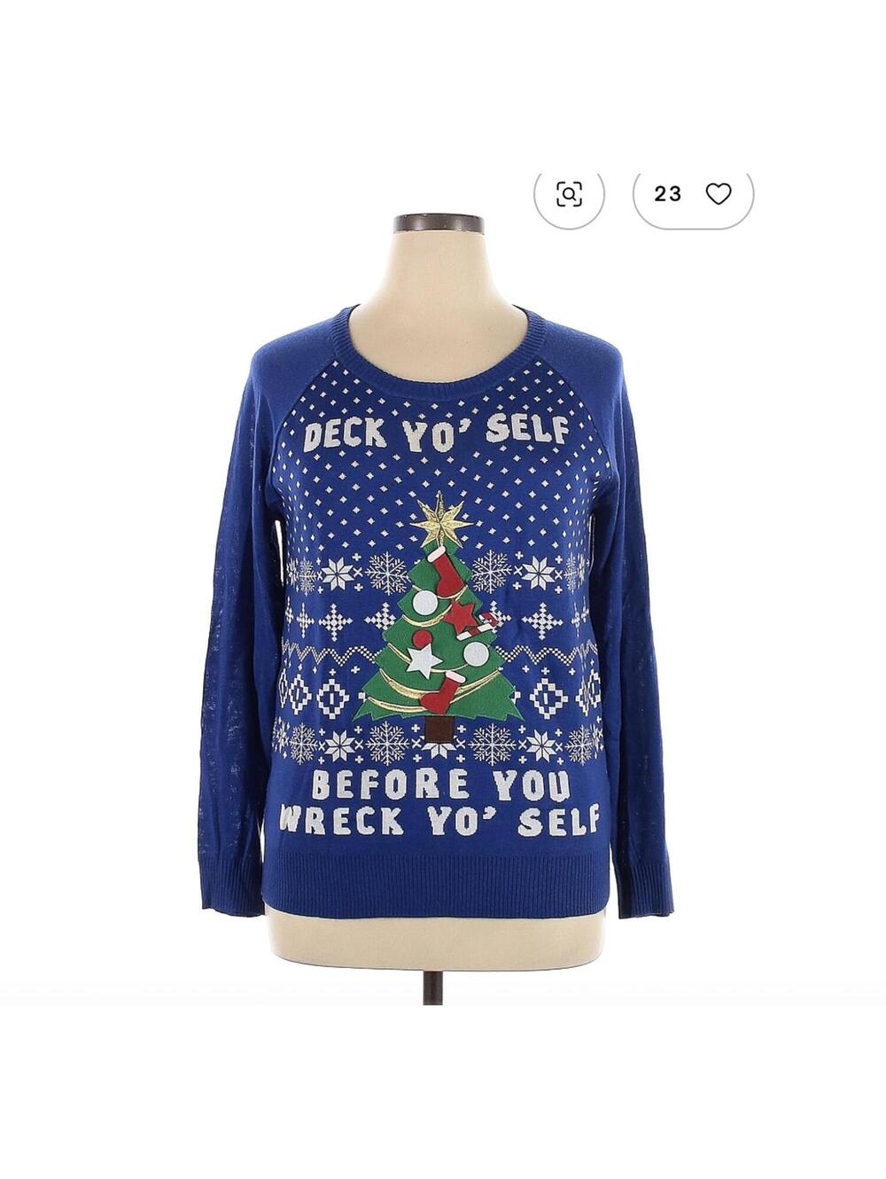 Blue XL Well Worn Christmas Sweatshirt - Deck Yo' Self